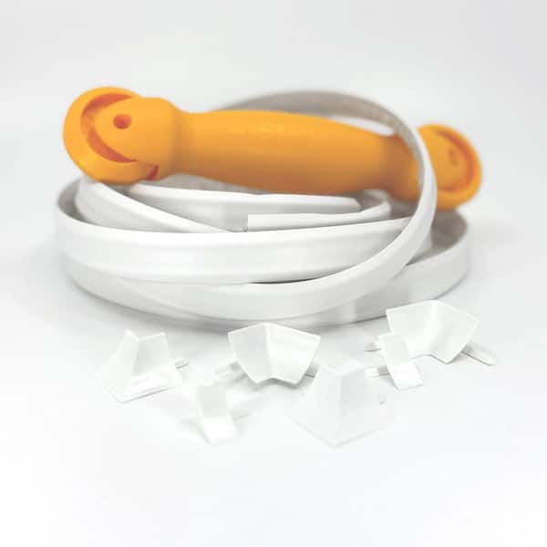 Project Kit, 1/2 in. D x 1/2 in. W x 10 ft. L, White, PVC Flexible Trim, Corner and End caps, and Applicator Tool, 1-pk