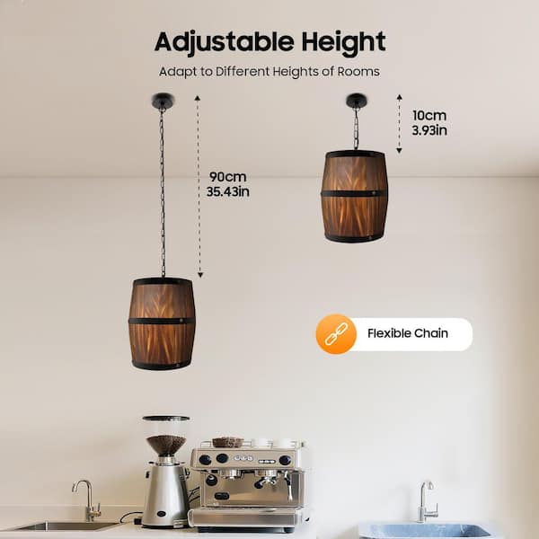 ライト・ランタン WOOD BBs Kn One Off Shade 38-KT ki-no KAWOTI 22 in. 1-Light 3-Tiered Pendant Light with Black