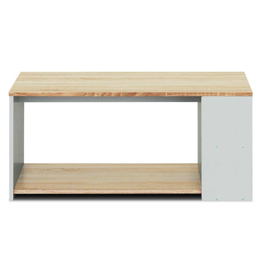 35 in. Natural Rectangle Wood Coffee Table Sofa Side Table with Storage Shelves