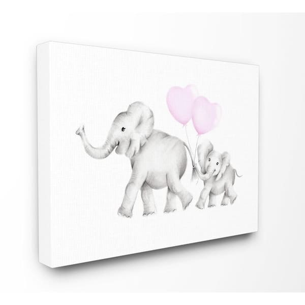 Stupell Industries 24 in. x 30 in. "Mama and Baby Elephants" by Studio Q Printed Canvas Wall Art