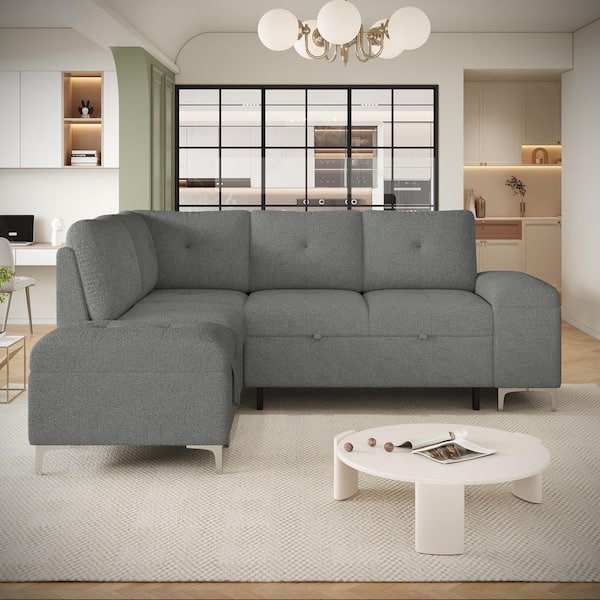 71 x 88 in. Comfort Chenille Modular L-Shaped Sectional Sofa in Gray with 2-Cup Holders and 2-USB Ports
