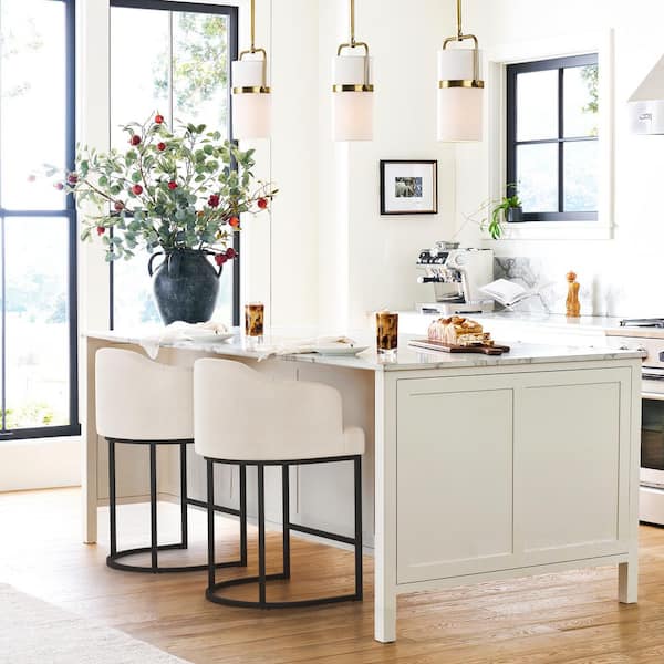 Crystal Ivory 26 in. Counter Height Faux Leather Upholstered Bar Stool Kitchen Island Stool With Metal Frame (Set of 3)