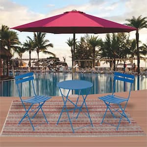 Seymo Navy Blue 3-Piece Metal Frame Folding Outdoor Bistro Set with Table