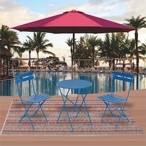 Hayes Navy Blue 3-Piece Metal Folding Outdoor Bistro Set with Table