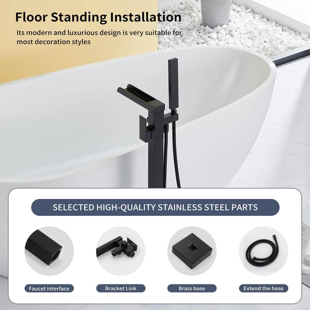 Matte Black Stainless Steel Freestanding Tub Faucet with Hand Shower
