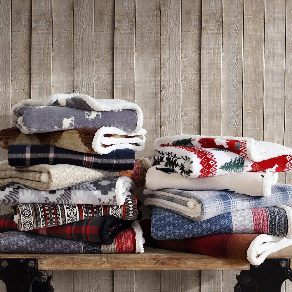 Raisin Nordic Plaid Reversible Fleece and Sherpa Throw Blanket