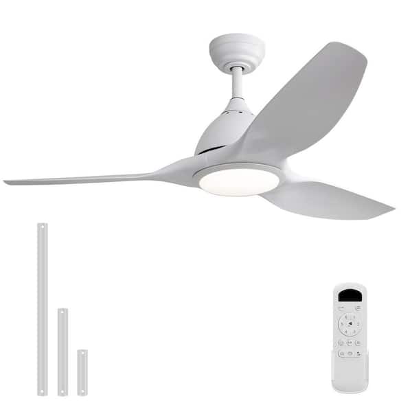 Sofucor 52 in. Indoor/Outdoor White Downrod Mount Ceiling Fan with Dimmable LED Light and 6 Speed Remote Control