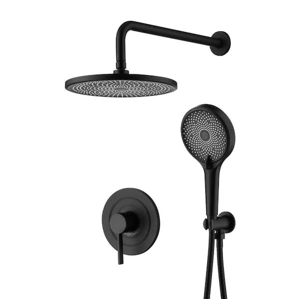 Modern Single Handle 1-Spray Shower Faucet 1.8 GPM with Hand Shower Ceramic Disc Valves in. Matte Black (Valve Included)