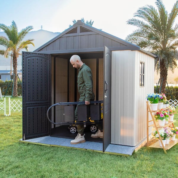 Massive Capacity Outdoor Garden Storage Box Plastic Shed Weatherproof Sit On With Wood Effect Chest 680L