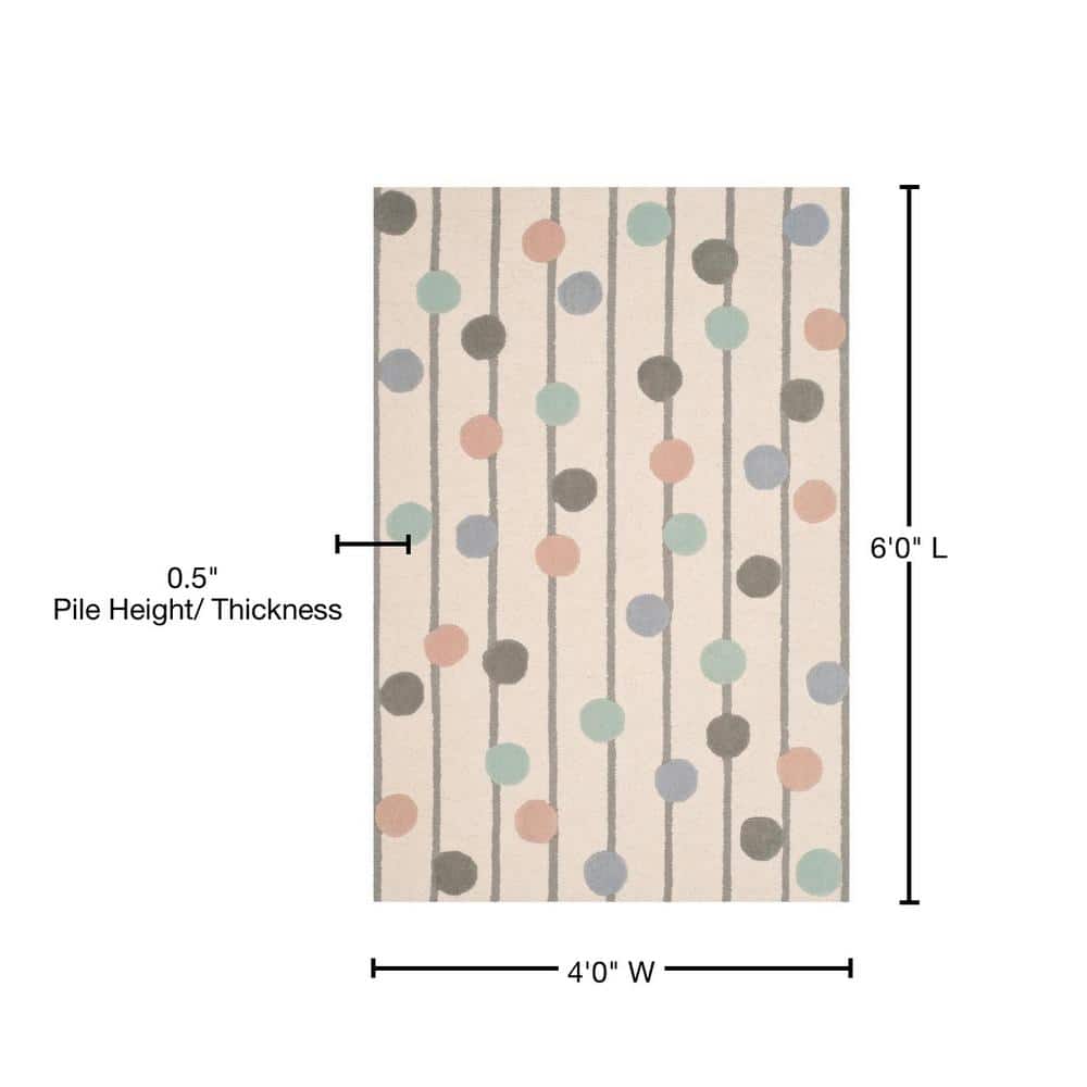 Ivory and Multi Polka Dot Wool Kids Area Rug, 4' x 6'