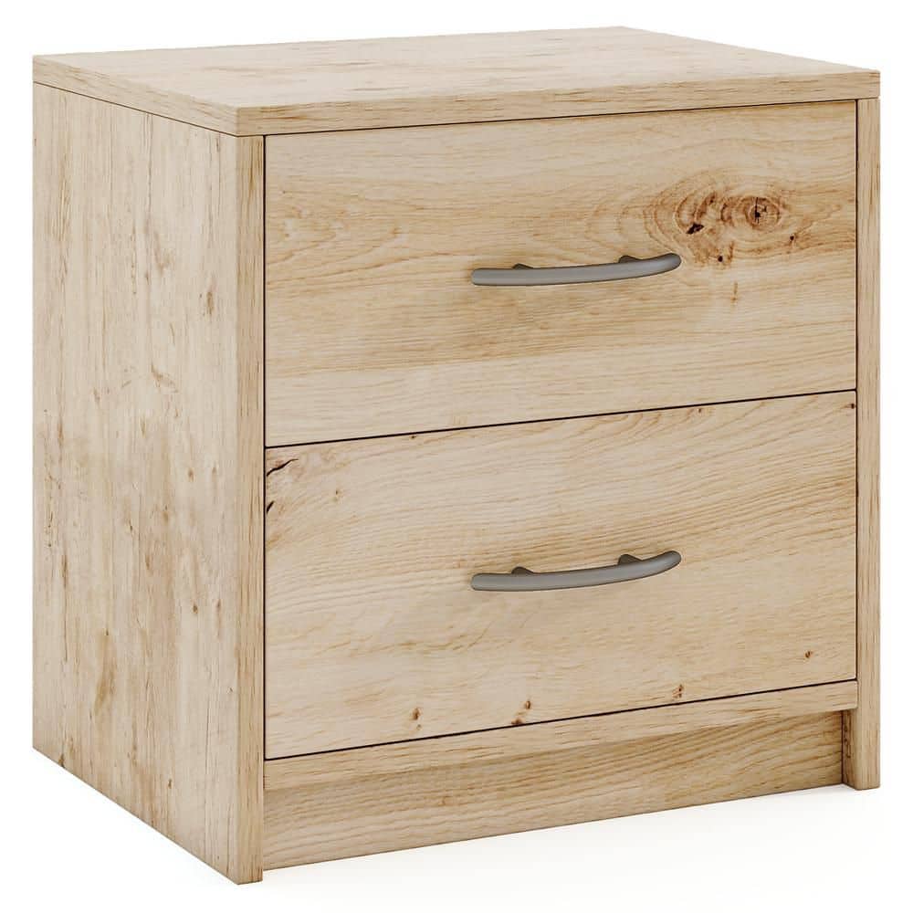 Oak 2 Drawers Nightstand, Modern Bedside Table with Ample Storage, Wooden End Table, Sofa Side Accent Table