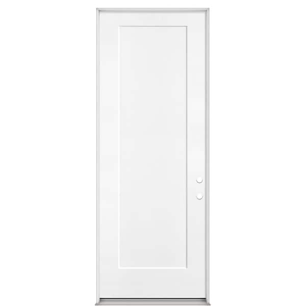 Masonite 36 in. x 96 in. Lincoln Park 1-Panel Left Hand Inswing Primed Smooth Fiberglass Prehung Front Door with Brickmold