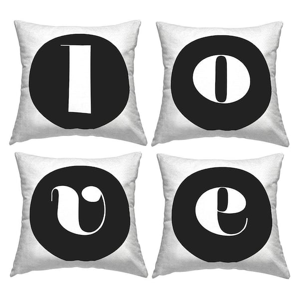 Love Initial Letters Black Square Outdoor Throw Pillow 4-Pack