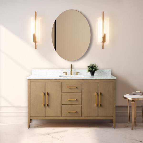 Vanity Art 60 in. W x 22 in. D x 34 in. H Single Sink Bathroom Vanity in Natural Oak with Engineered Marble Top