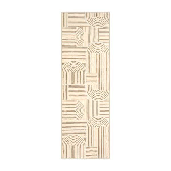 Abstract Rainbow Striped Washable Non-Slip Beige 2 ft. x 6 ft. Entryway Kitchen Runner Area Rug
