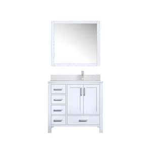 Jacques 36 in. W x 22 in. D Right Offset White Bath Vanity, White Quartz Top, Faucet Set, and 34 in. Mirror