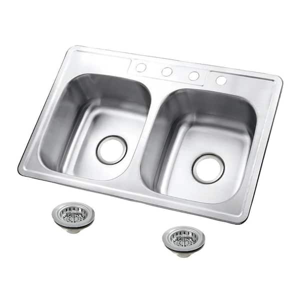 Studio 14 in. Drop-in Double Stainless SteelKitchen Sink with Basket Strainer