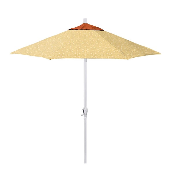 California Umbrella 9 ft. Matte White Aluminum Market Patio Umbrella with Crank Lift Push-Button Tilt in Palmetto Sawgrass Pacifica Premium