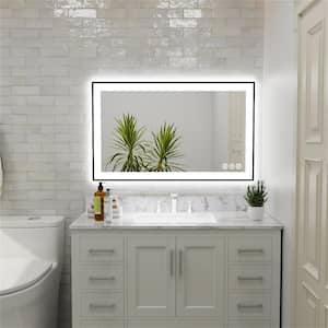 40 in. W x 24 in. H Modern Framed Wall Mounted Anti-Fog Dimmer Touch Sensor Bathroom Vanity Mirror in Matte Black
