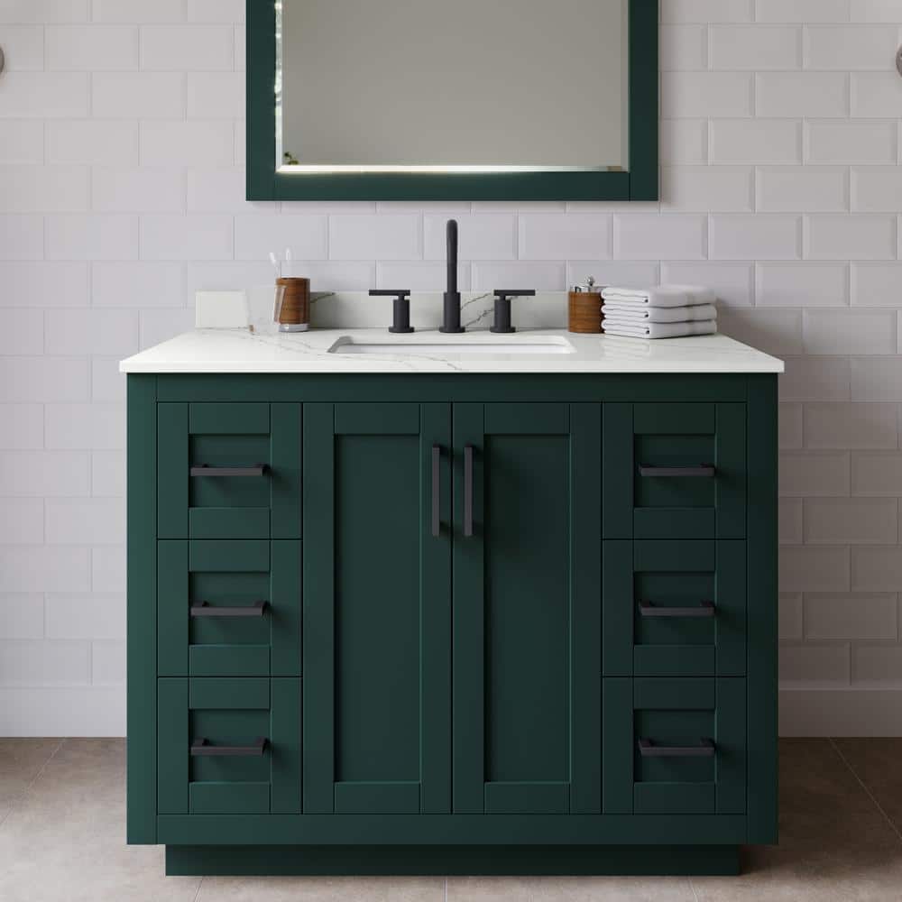 Miranda 42 in. W x 22 in. D x 33.75 in. H Single Bath Vanity in Green with Giotto Quartz Top price history on PriceWatchPro