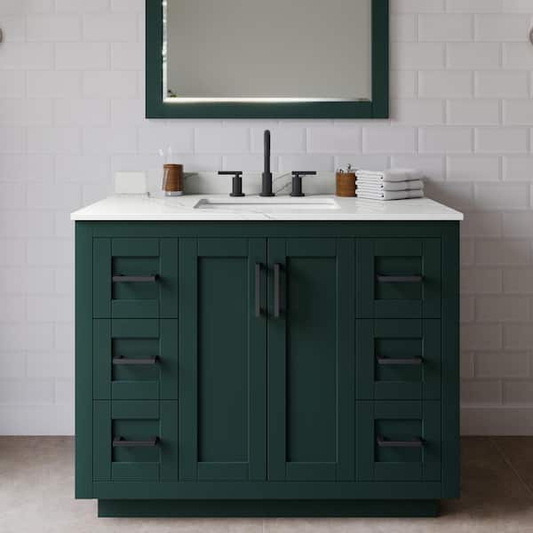 Wyndham Collection Miranda 42 in. W x 22 in. D x 33.75 in. H Single Bath Vanity in Green with Giotto Quartz Top