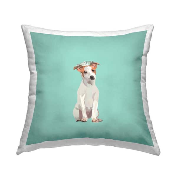 Stupell Industries Elegant Puppy with Crown Blue Print Polyester 18 in. x 18 in. Throw Pillow