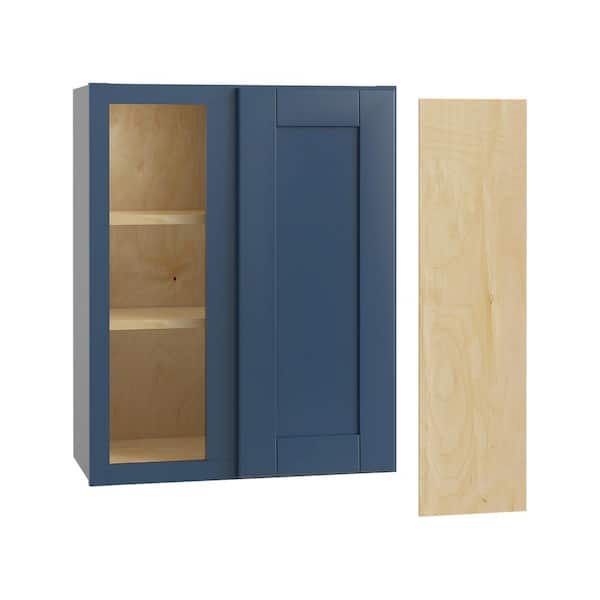 Home Decorators Collection Washington Vessel Blue Plywood Shaker Assembled Blind Corner Kitchen Cabinet Soft Close Left 24 in W x 12 in D x 30 in H