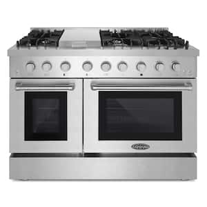 48 in. 6.7 cu. ft. Double Oven Dual Fuel Range with 6-Sealed Burners in Stainless Steel