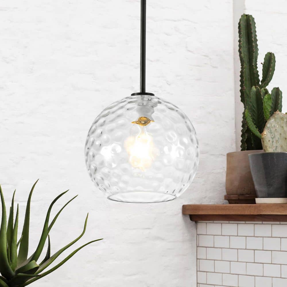 Wason 1-Light 9.84-in Matte Black Contemporary Globe Stone-Patterned Glass Dimmable Pendant Light price history on PriceWatchPro