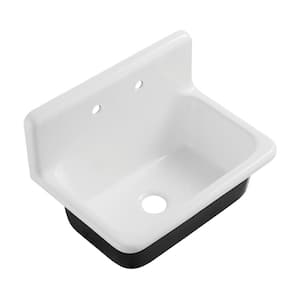 Petra Galley 30 in. Wall Mount Single Bowl Cast Iron Sink with 2-Faucet Holes