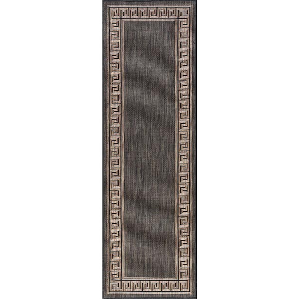 Tayse Rugs Eco Greek Key Gold 3 ft. x 10 ft. Indoor Outdoor Area Rug