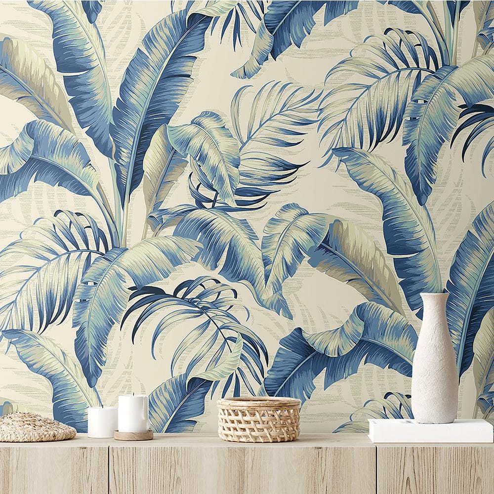 Azure Vinyl Tropical Palm Peel & Stick Wallpaper Roll