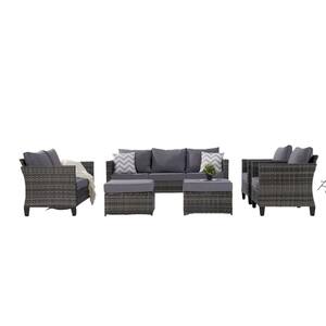 6-Piece Wicker Patio Sectional Sofa Set with Coffee Table and Ottomans, Gray