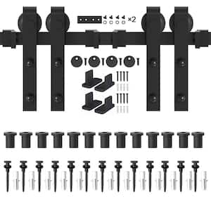 16 ft. /192 in. Frosted Black Sliding Barn Door Hardware Track Kit for Double Doors with Non-Routed Floor Guide