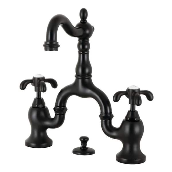 Kingston Brass French Country 8 In Widespread 2 Handle Bridge Bathroom Faucets With Brass Pop