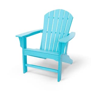 Hampton Aruba Blue Patio Plastic Adirondack Chair and Table Set (3-Piece)