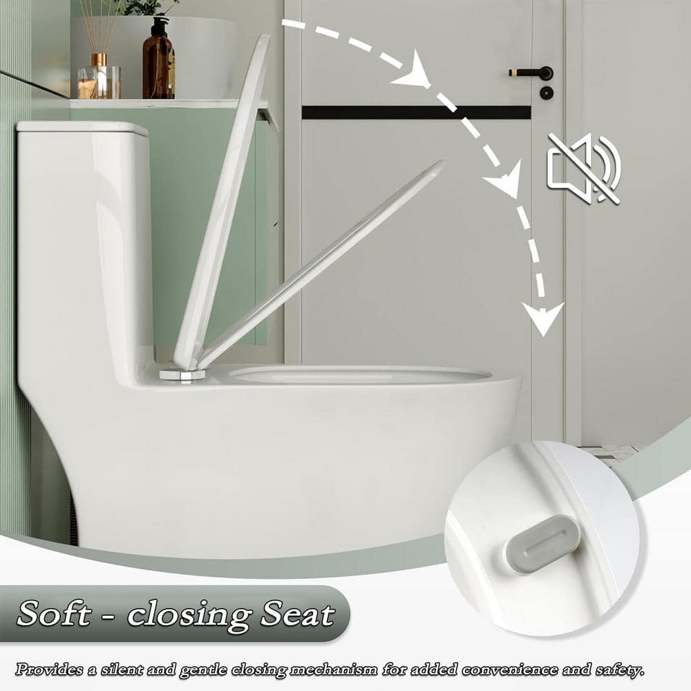 White Ceramic Dual-Flush Elongated One-Piece Toilet