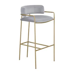 30 in. Gray and Gold Low Back Metal Frame Barstool with Fabric Seat