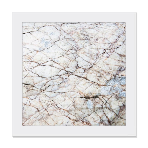 Unbranded Gallery-Grade Earthy Veining Marble White Framed Acrylic Abstract Statement Wall Art 48 in. x 48 in.