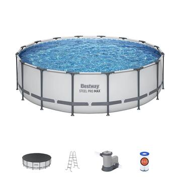 Bestway Pro MAX 16 ft. x 16 ft. Round 48 in. Metal Frame Above Ground Swimming Pool with Pump & Cover 5613AE-BW