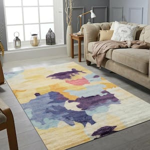 Multi 6 ft. x 9 ft. Hand-Knotted Bamboo Silk Modern Silk Knotted Area Rug