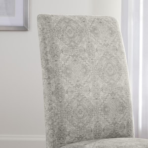 Groston Oyster Gray Pattern Upholstered Parsons Dining Chairs with Smoke Wood Legs (Set of 2)