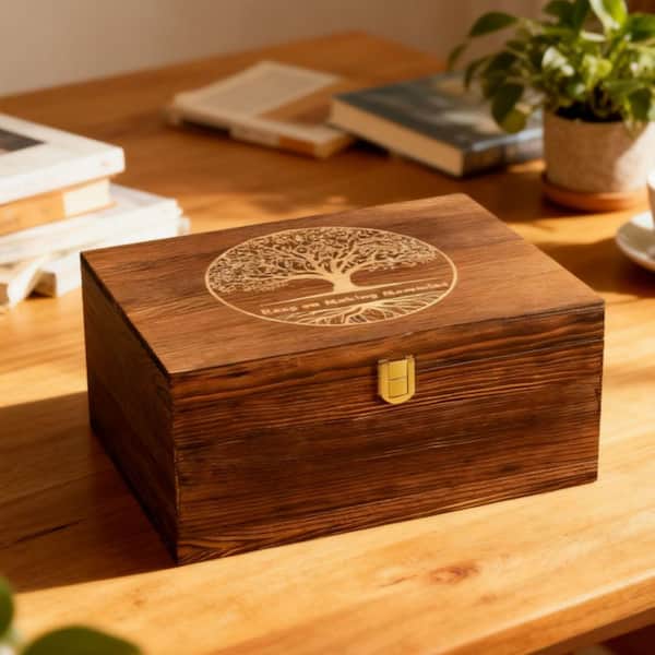 Brown 12 in. x 5 in. Wood Large Tree of Life Wooden Keepsake Box