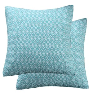 Sophia Teal Medallion Quilted Cotton Euro Sham (Set of 2)