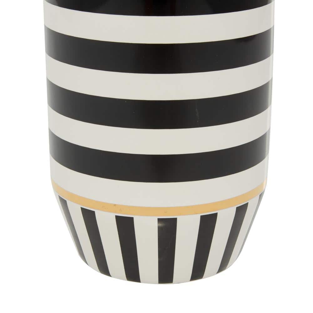 Modern Striped Black and Gold Ceramic Vase - 12.55" Height