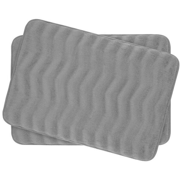 BounceComfort Waves Light Gray 17 in. x 24 in. Memory Foam 2-Piece Bath Mat Set