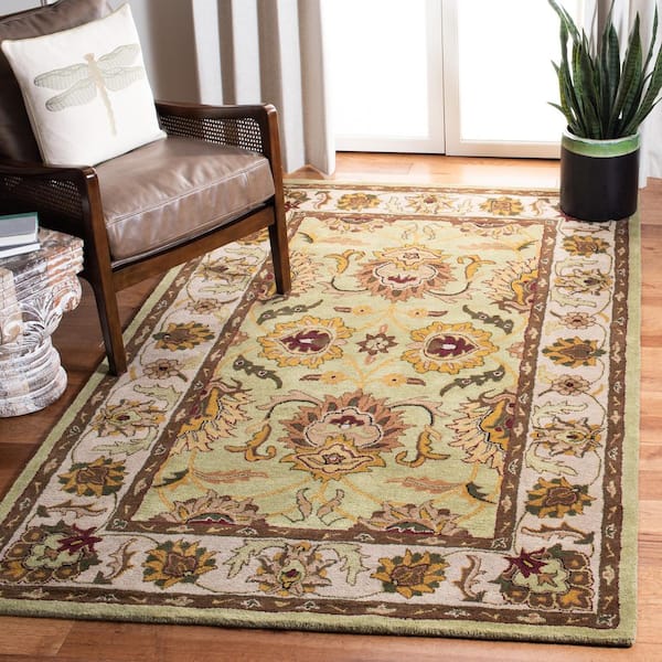Classic Green/Ivory 10 ft. x 14 ft. Floral Border Area Rug