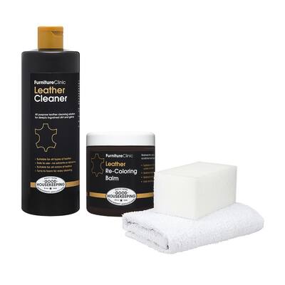 Leather Easy Restoration Kit - 17 oz. Leather Cleaner and 8.5 oz. Recoloring Balm-Dark Brown, with Sponge and Cloth