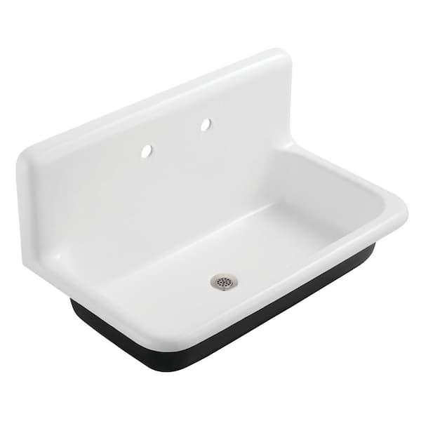 Petra Galley Cast Iron 36 in. Wall Mount Laundry/Utility Sink White with Brushed Nickel Drain