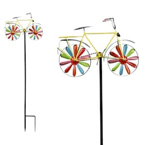 Metal Bicycle Windspinner Garden Stake - Display of 9